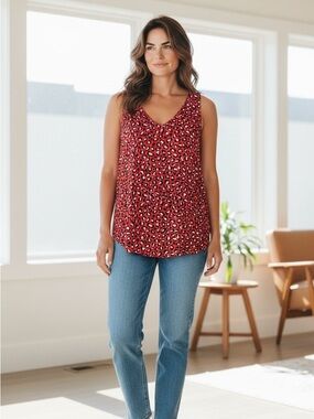 Old navy Red Leopard Print V-Neck Sleeveless Top